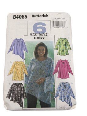 Butterick B4085 Womens Top Sewing Pattern 16W-20W Easy Loose-Fitting Tunics